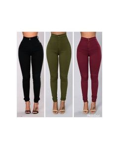 3pc Ladies High-waist Jeans - Maroon, Army Green, Black