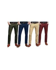 4 Pack of Men's Khaki Stretcher Trousers - Multicolor