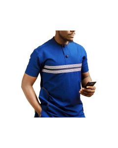 Generic Men's Fitting Short Sleeved African Design Shirt - Blue